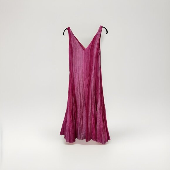Lauren Ralph Lauren 100% Silk Bright Pink Crinkle A-Line Midi Dress Sz 8 - Picture 3 of 5